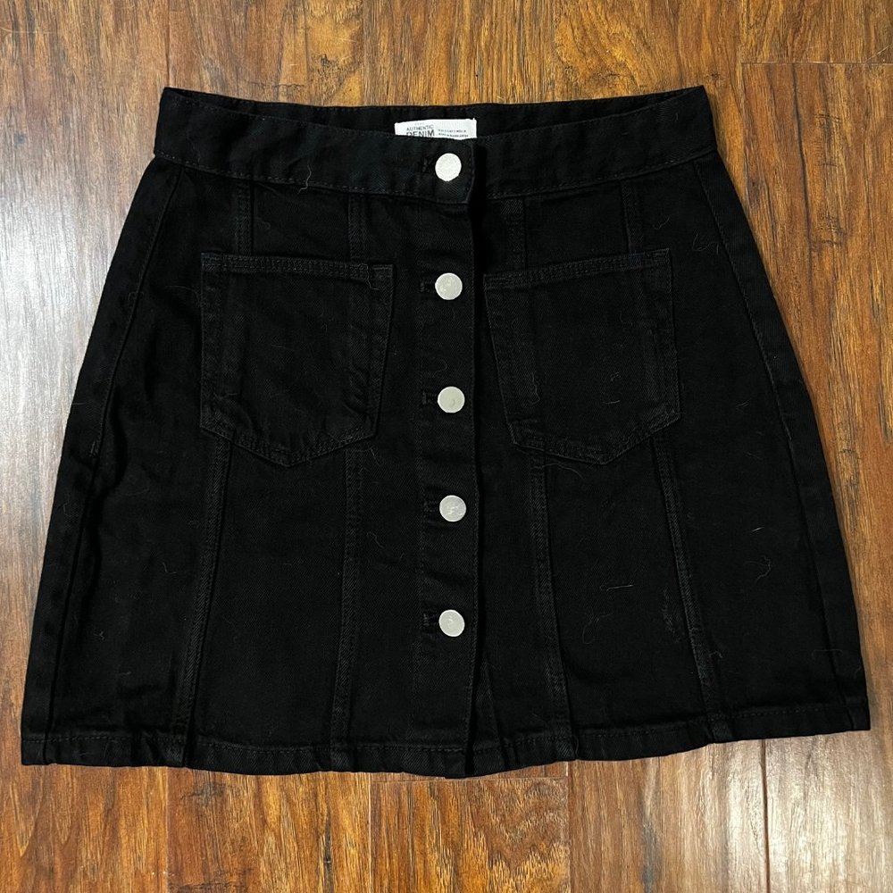 Zara Button-Front Black Denim Mini Skirt